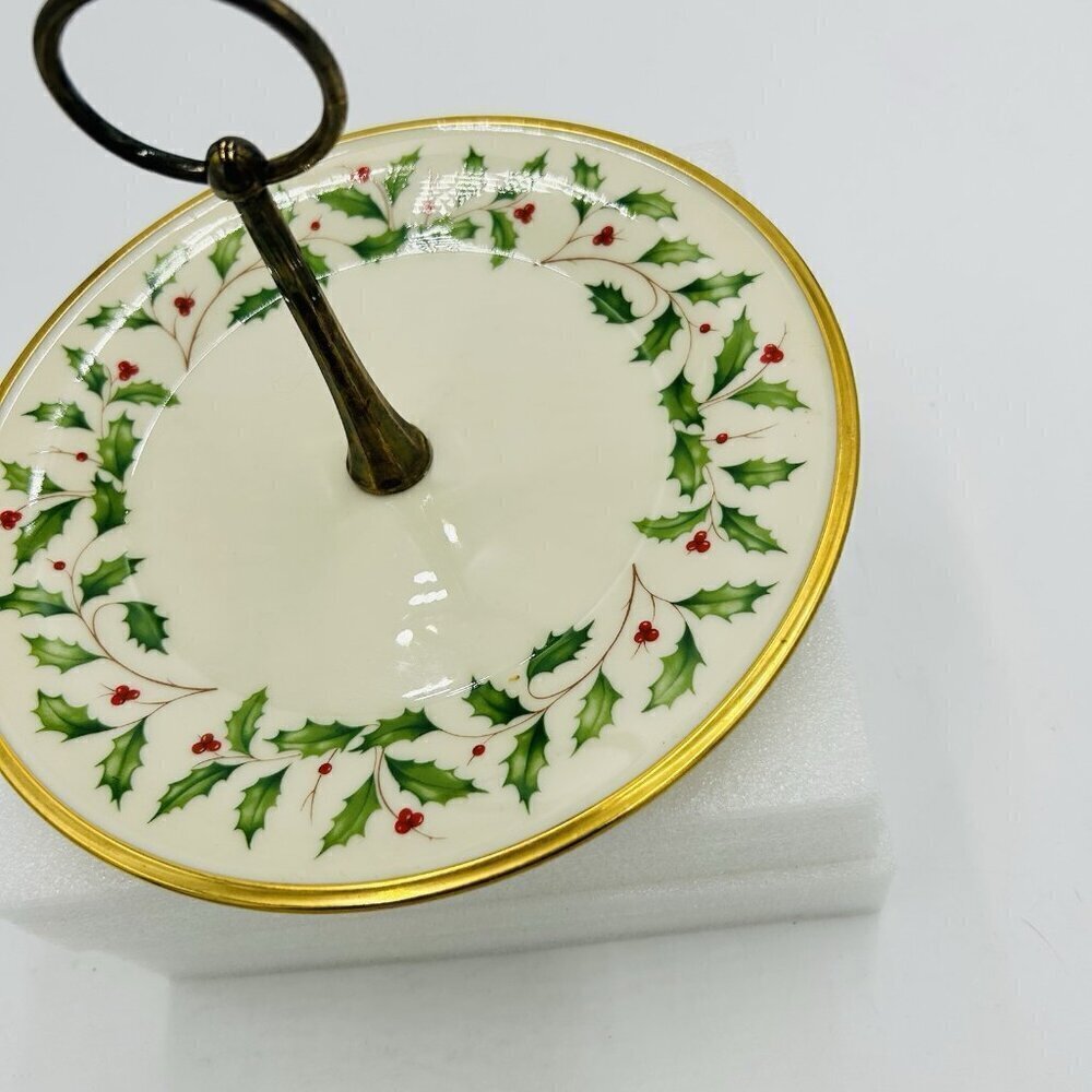 Lenox Holiday Holly Berry Center Handle 8" Server Tidbit Tray USA - Picture 4 of 7